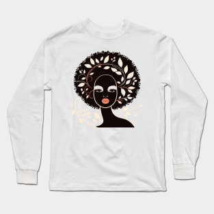 Afrocentric Woman With Afro Hair Silhouette Long Sleeve T-Shirt